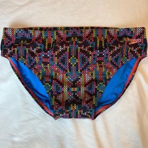 SPEEDO Swim brief, black with multi colored pattern, men’s size medium(32)